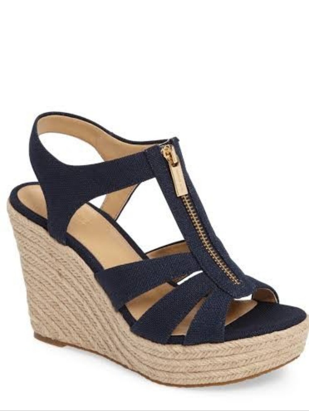Michael Kors Berkley Platform Wedge  Caged Zip Up Heel Sandal 8.5 NWOT Navy